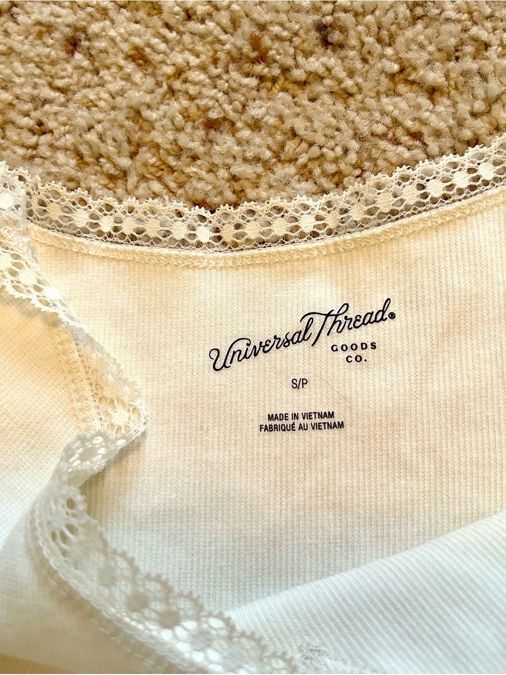 Universal Thread Cream Lace-Trim Ribbed Camisole